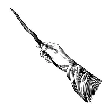 Hand holding a magic wand. Wizardry and witchcraft elements for magic rituals イラスト素材