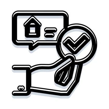 Hand holding magnifying glass checking house property Ilustración de archivo