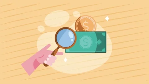 A hand holding a magnifying glass with a dynamic animation revealing money .. Video stock 339062264