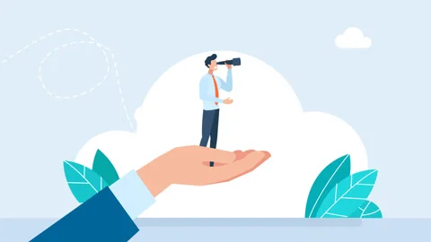 Hand holding a man using telescope. Man standing on giant's hand using telescope Vídeos de archivo 334575695