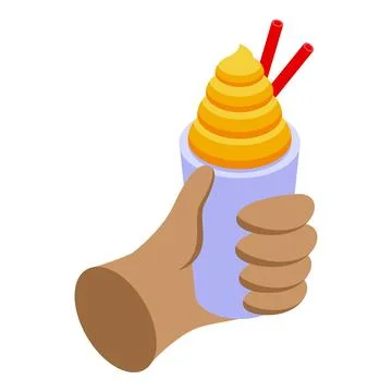 Hand holding mango or pineapple milkshake with whipped cream and straws Stock Illustration