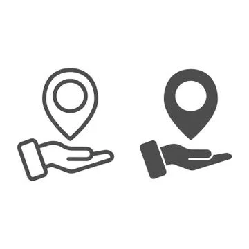 Hand holding map pin line and glyph icon. Map pointer in arm vector illustration Illustrazione stock