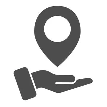 Hand holding map pin solid icon. Map pointer in arm vector illustration isolated Stock Illustration