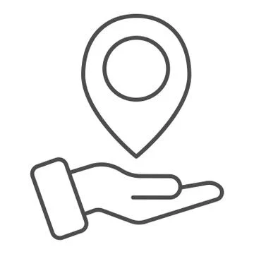 Hand holding map pin thin line icon. Map pointer in arm vector illustration Stock Illustration