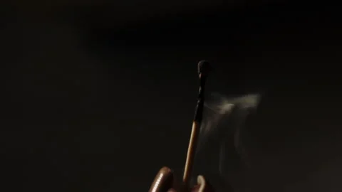 Hand holding a match flame burning isolated on black background. Media. Wooden Stock Footage 222995517