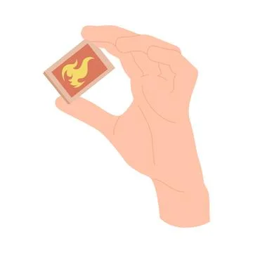 A Hand Holding a Matchbox Featuring a Flame Symbol, Representing Safety and Stock Illustration