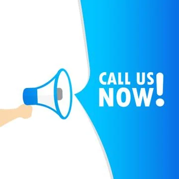 Hand holding megaphone with call us now message. Loudspeaker. Banner for busi Stock Illustration