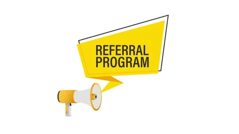 Hand Holding Megaphone with Referral program. stock illustration. Vídeos de archivo 147291109