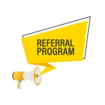 Hand Holding Megaphone with Referral program. Vector stock illustration. Illustrazione stock