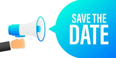 Hand holding megaphone with Save the date. Иллюстрация