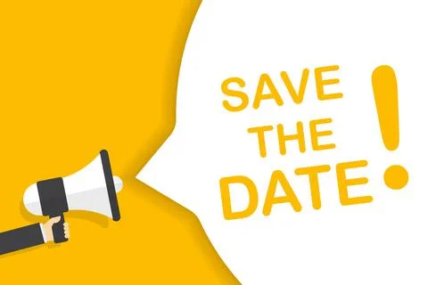 Hand holding megaphone with save the date speech bubble banner vector with co Stock Illustration