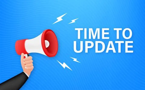 Hand Holding Megaphone with Time to update. Megaphone banner. Web design イラスト素材
