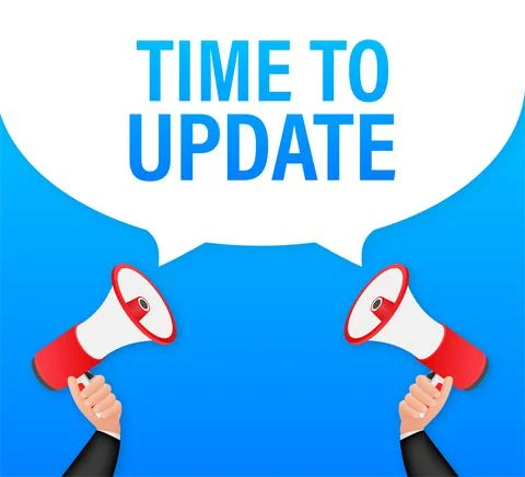 Hand Holding Megaphone with Time to update. Megaphone banner. Web design Stock Illustration
