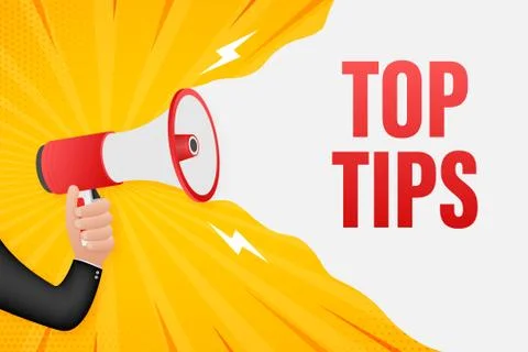 Hand Holding Megaphone with top tips. Megaphone banner. Web design. Vector st Illustrazione stock
