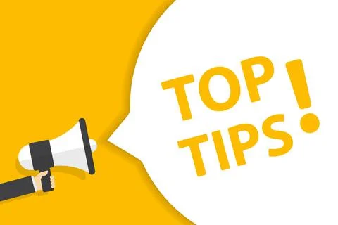 Hand holding megaphone with top tips speech bubble banner vector with copy sp Stock Illustration