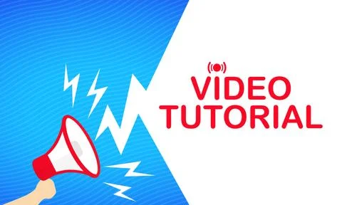 Hand holding megaphone with Video tutorial text banner. Announcement. Loudspe イラスト素材