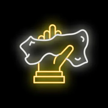 Hand holding microfiber cleaning cloth neon sign icon Stock Illustration