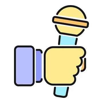 Hand holding microphone for interview or broadcast Stock Illustration
