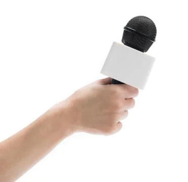 Hand holding microphone for interview Stock Photos