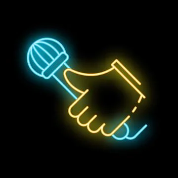 Hand holding a microphone with neon light effect Stock Illustration