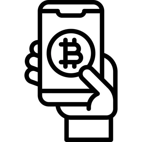 Hand holding Mobile phone icon, Cryptocurrency related vector Stock Illustration
