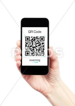 Hand holding mobile phone with qr code scanner Stock Illustration