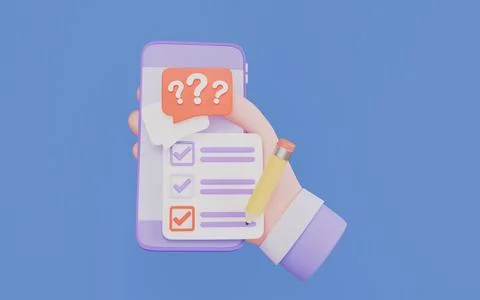 Hand holding mobile phone with task and question mark, Problem with checklist Stock Illustration