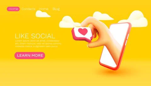 Hand holding like, from mobile screen. Vector Stock Illustration