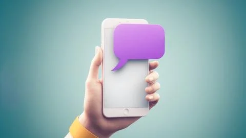 Hand holding mobile with speech bubble notification icon website banner eco.. Stock Illustration