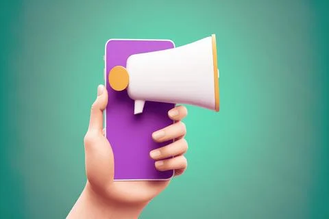 Hand holding mobile with speech bubble notification icon website banner eco.. Stock Illustration