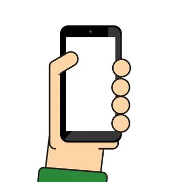 Hand holding mobile vector cartoon design. Stock Illustration