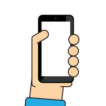 Hand holding mobile vector cartoon design. Stock Illustration