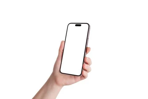 Hand holding a modern smartphone with rounded edges, flat metal frame Stock Photos