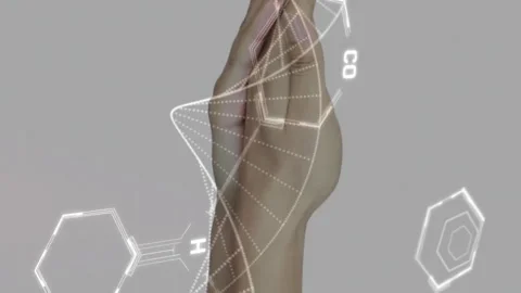 Hand holding molecular structures, animation of chemical bonds and elements Stock Footage 312773673