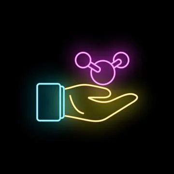 Hand holding molecule neon sign for science Stock Illustration