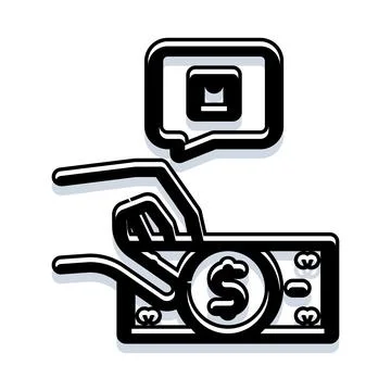 Hand holding money with transaction message bubble Stock Illustration
