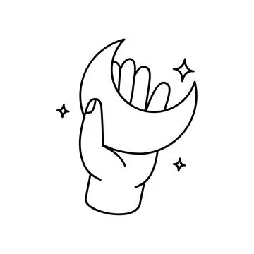 Hand holding a moon. Mystical, esoteric, magic or healing moon. Mystic astrology Illustrazione stock