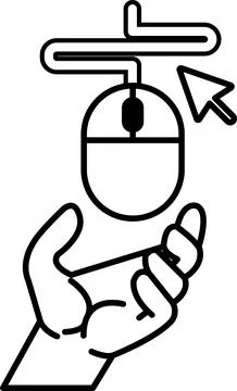 Hand holding a mouse with a arrow pointing to it Stockillustratie