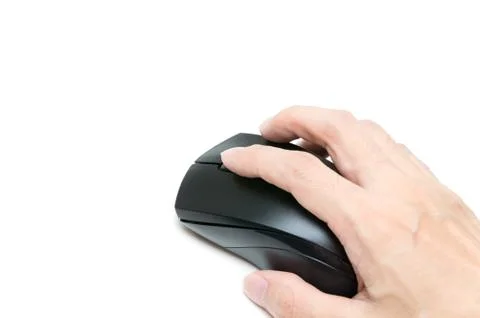 Hand holding mouse on white background Stock Photos
