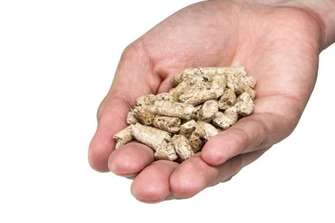 Hand holding mpellets Stockfoto's