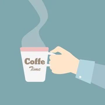 Hand holding mug with coffee. Vector Illustration. Stock Illustration