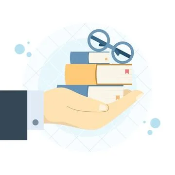 Hand holding a neat stack of books, isolated on white background Stock Illustration