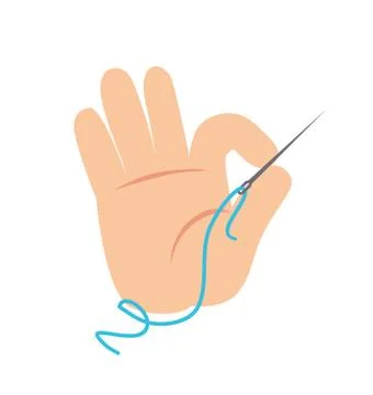 Hand Holding Needle and Thread Vector Illustration 스톡 일러스트