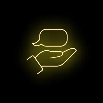 Hand holding neon speech bubble icon concept Stock Illustration
