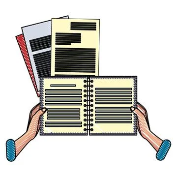 Hand holding notebook and documents scribble イラスト素材
