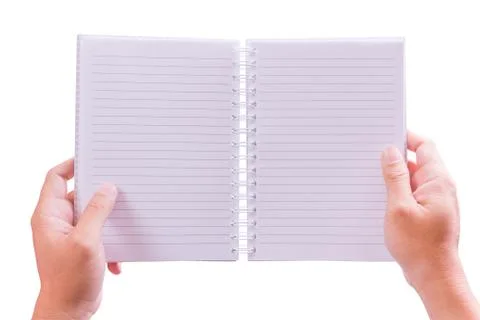 Hand holding notebook isolated Stock Photos