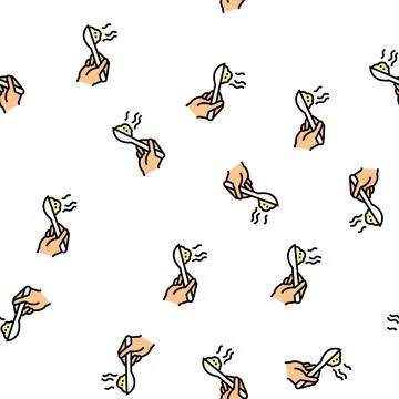 Hand holding oatmeal on spoon vector seamless pattern Illustrazione stock