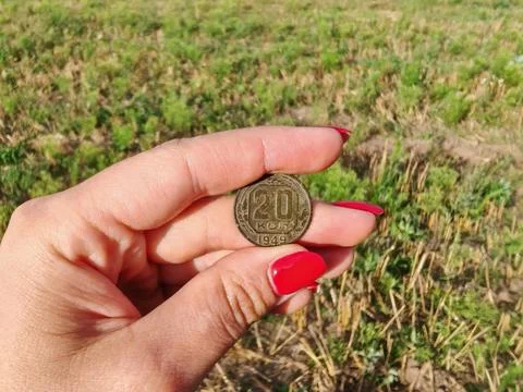 Hand Holding Old Soviet Coin Stock Photos