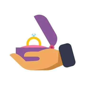 Hand holding open box with diamond ring Stock Illustration
