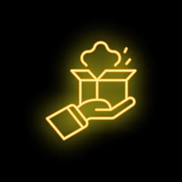 Hand holding open box with neon light effect Stock Illustration